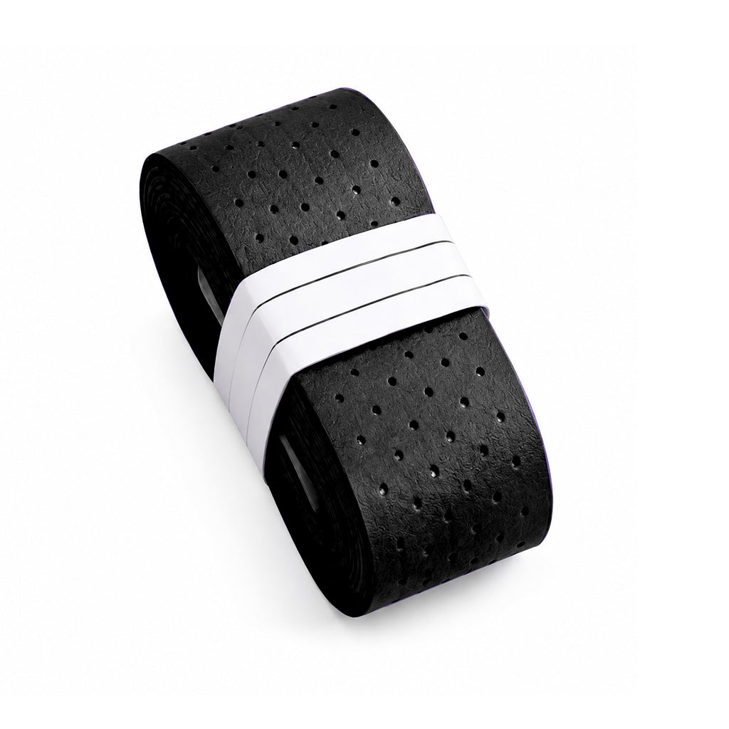 Black R1 overgrip roll showing its perforated surface.