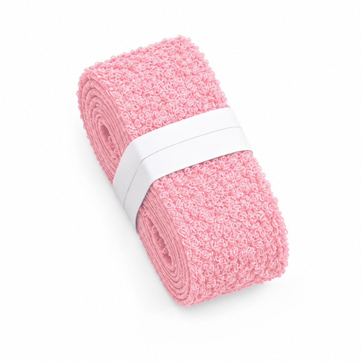 Close-up of a pink T1 towel overgrip roll showing the looped textile surface.